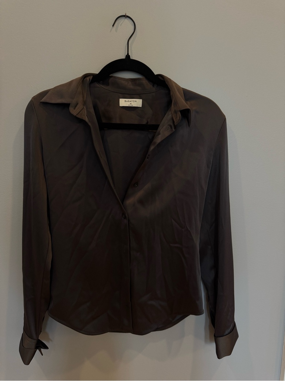 Babaton Brown Silk Style Button-Up Blouse